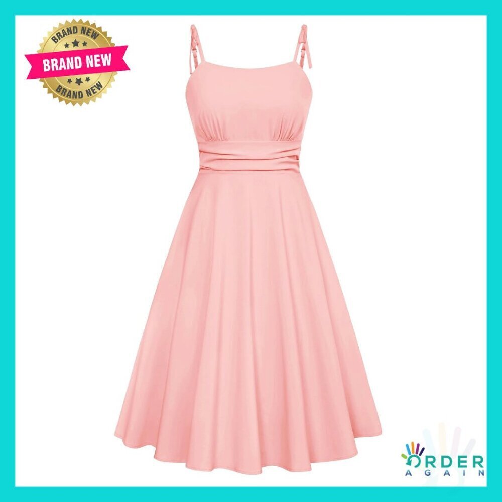 Vintage Flowy Midi Sundress Elegant Chic Cocktail Wedding Guest Dress